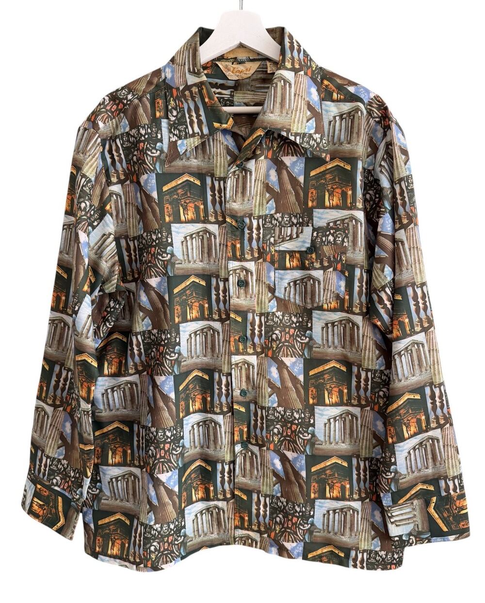 Vintage 70’s Capri David Longman Disco Shirt XL Italy France AOP Travel Print